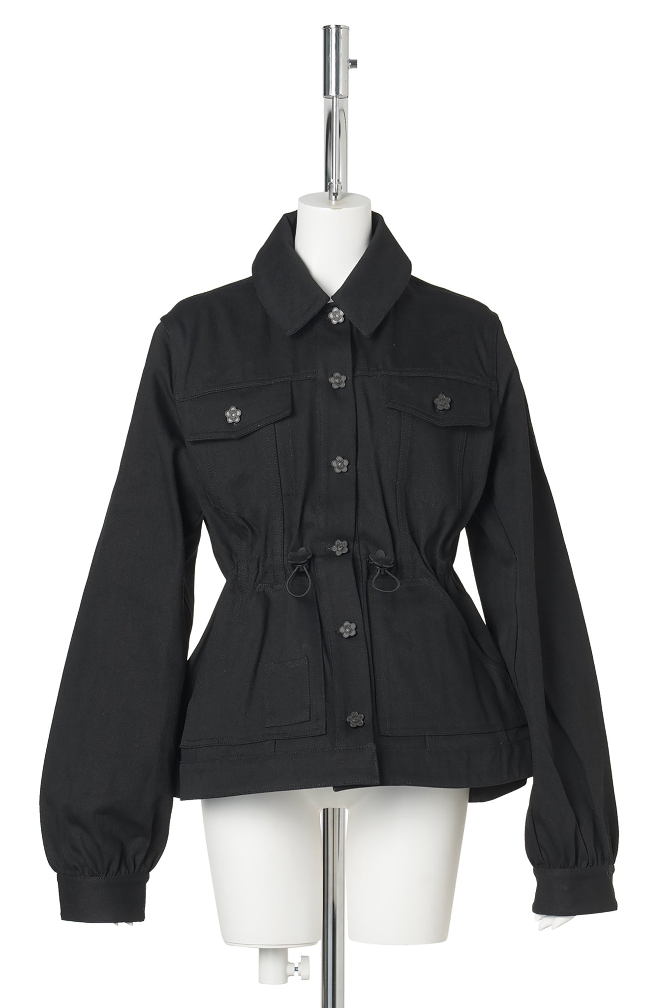 JACKET WITH GATHERED WAIST AND POCKETS / BLACK