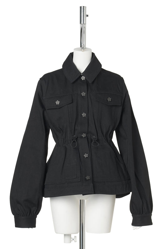 JACKET WITH GATHERED WAIST AND POCKETS / BLACK