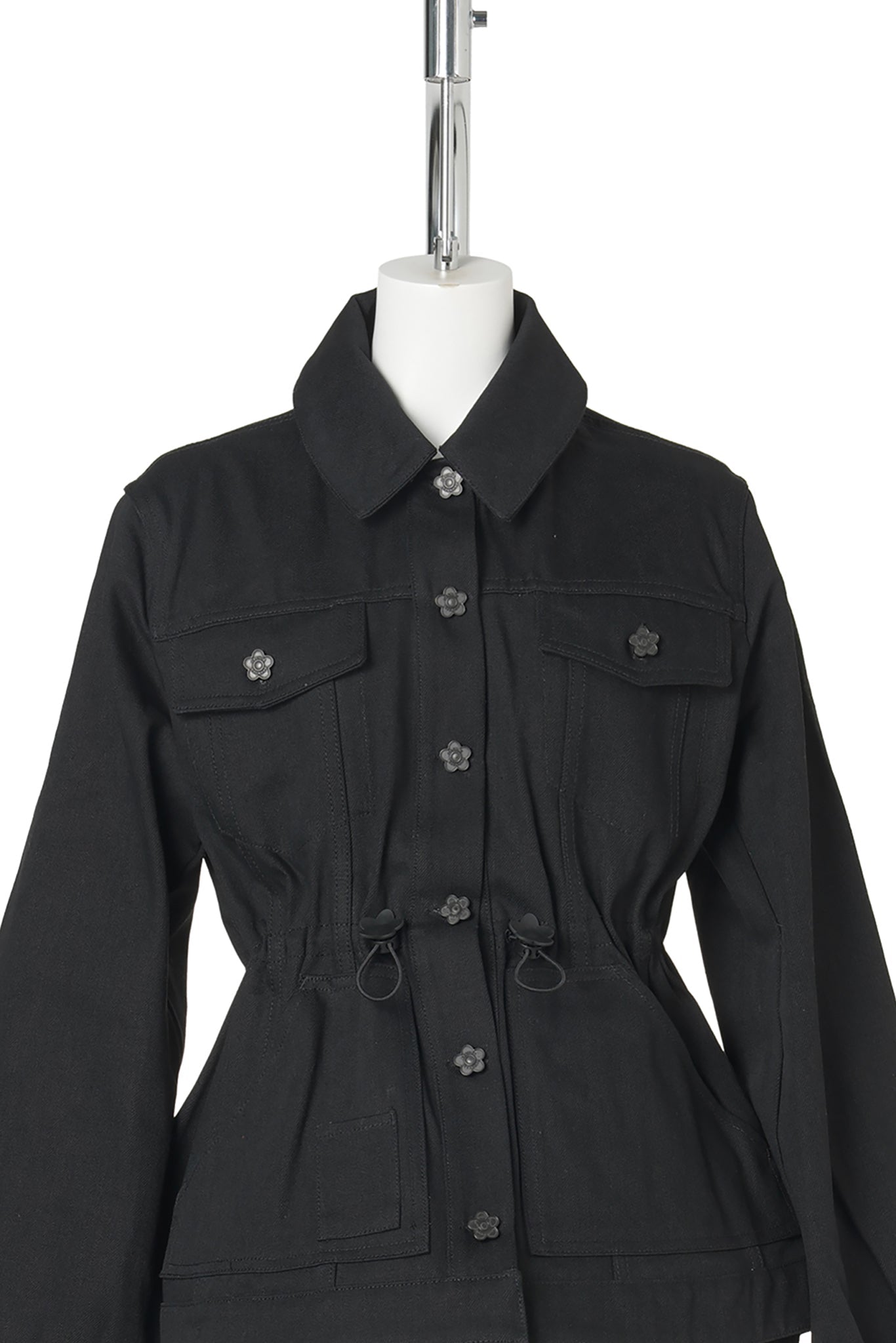 JACKET WITH GATHERED WAIST AND POCKETS / BLACK