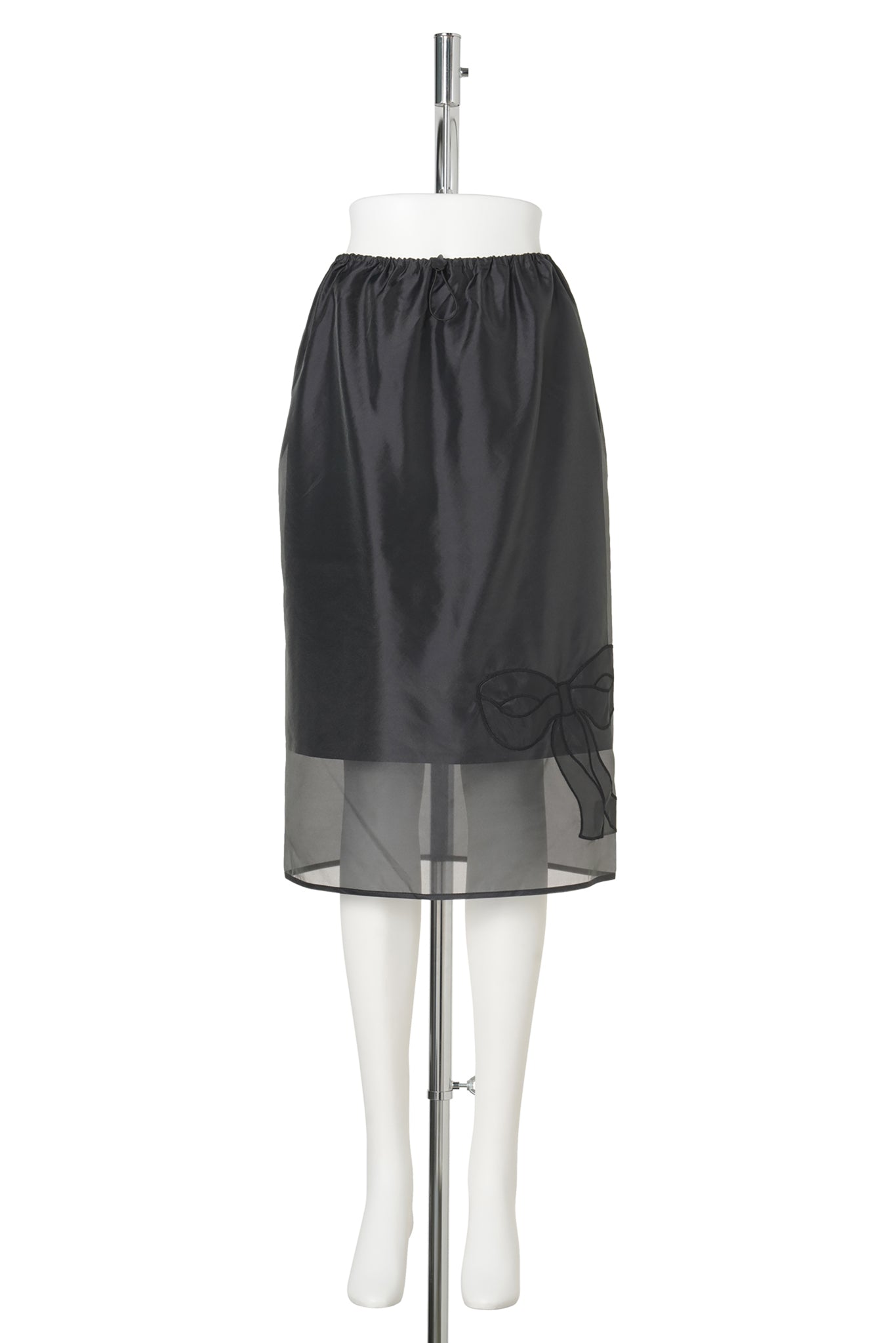 DRAWSTRING WAIST MIDI SKIRT WITH APPLIQUÉ DETAIL / BLACK