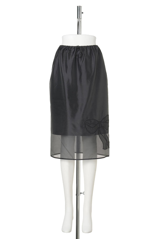 DRAWSTRING WAIST MIDI SKIRT WITH APPLIQUÉ DETAIL / BLACK