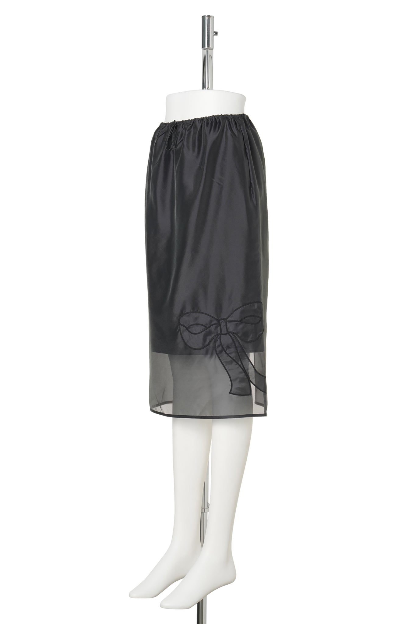DRAWSTRING WAIST MIDI SKIRT WITH APPLIQUÉ DETAIL / BLACK
