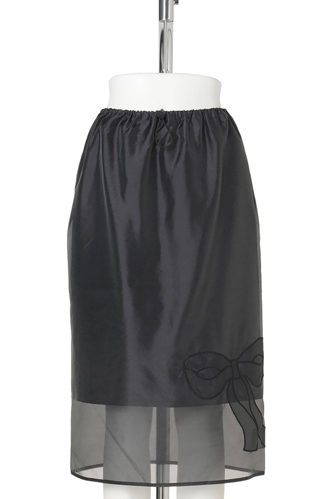 DRAWSTRING WAIST MIDI SKIRT WITH APPLIQUÉ DETAIL / BLACK
