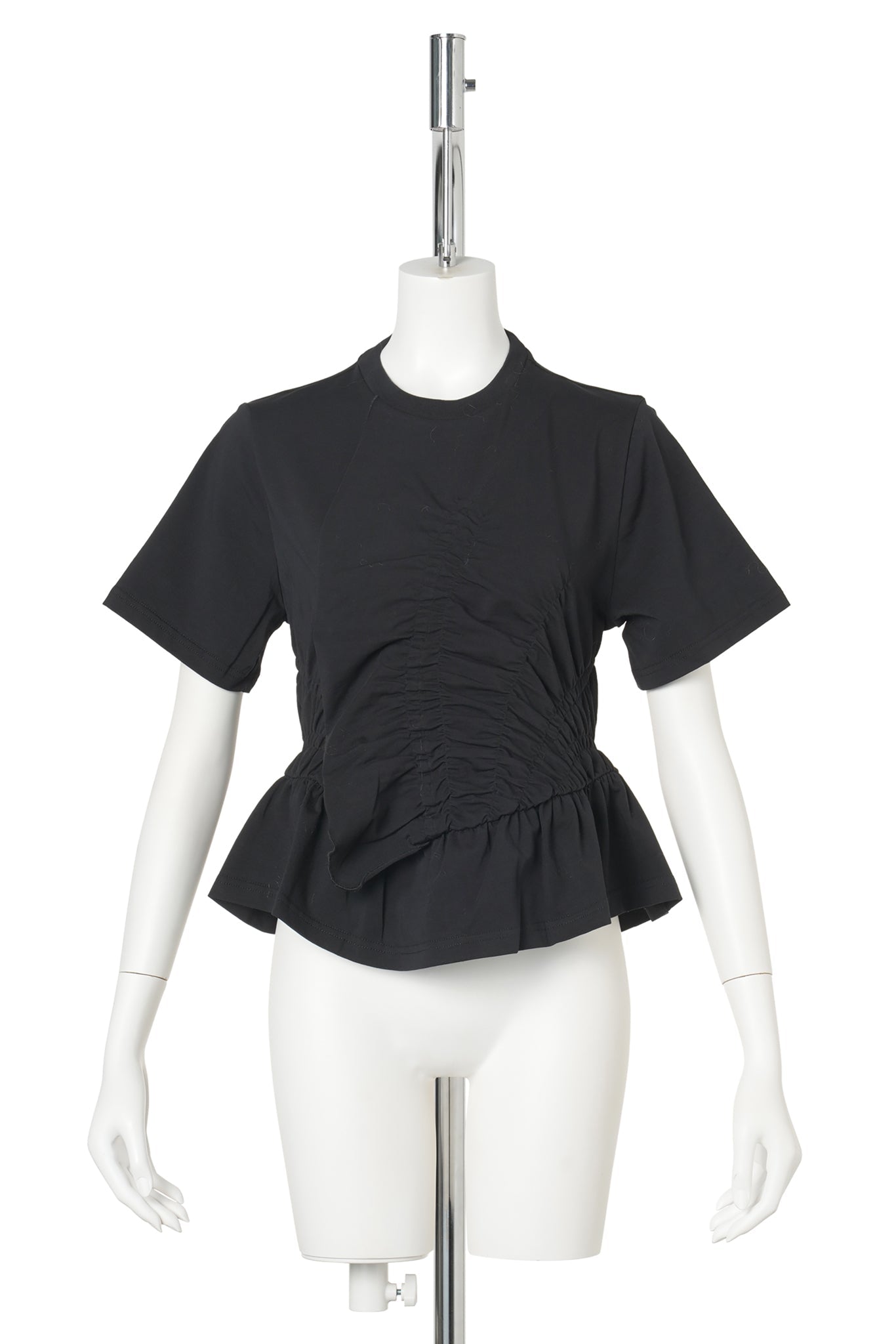 T-SHIRT WITH SMOCK AND FRONT RUFFLE DETAIL / BLACK