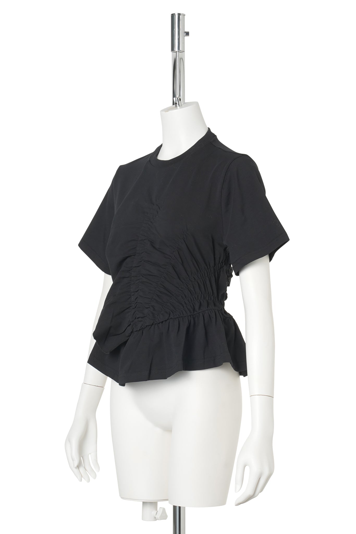 T-SHIRT WITH SMOCK AND FRONT RUFFLE DETAIL / BLACK