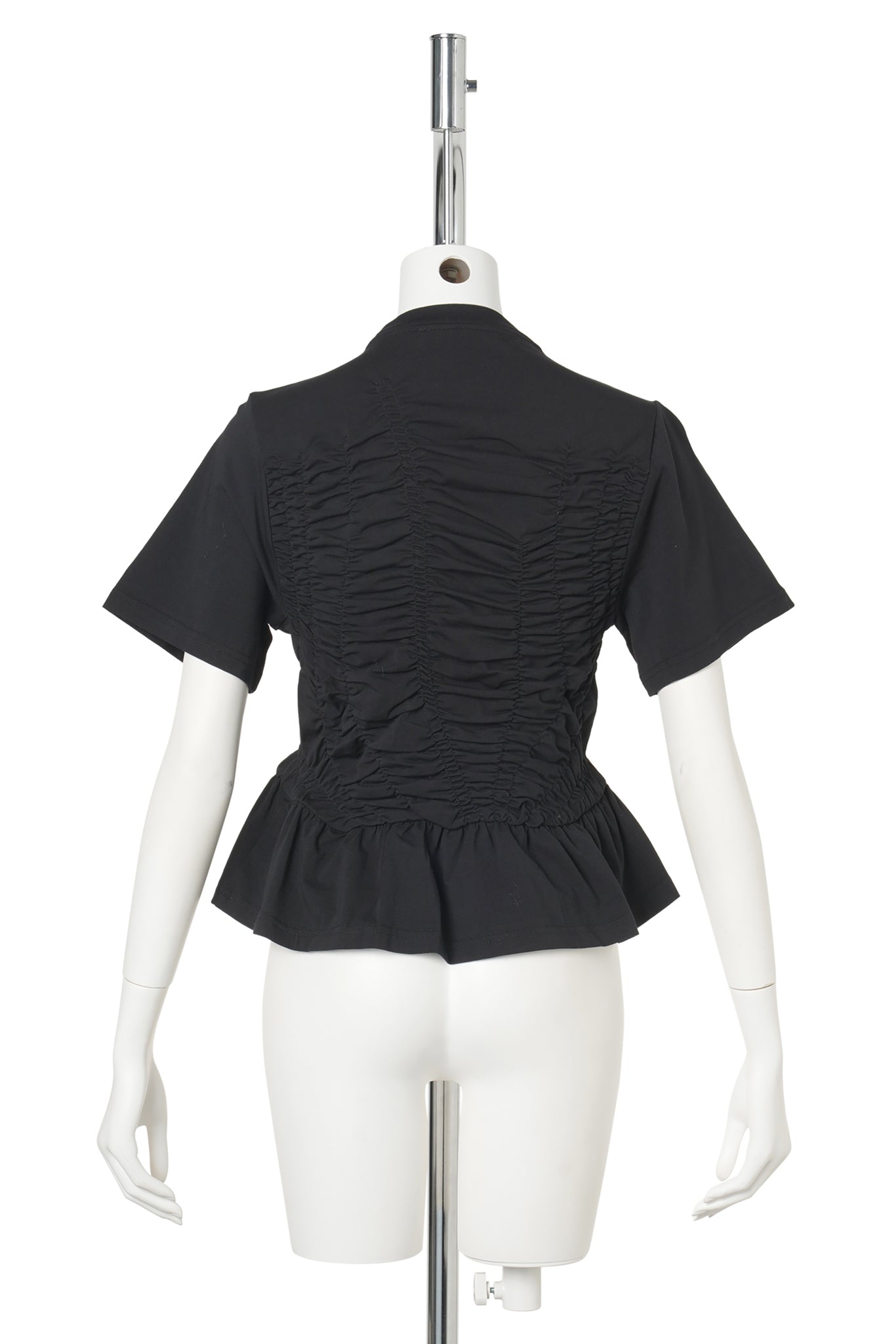 T-SHIRT WITH SMOCK AND FRONT RUFFLE DETAIL / BLACK