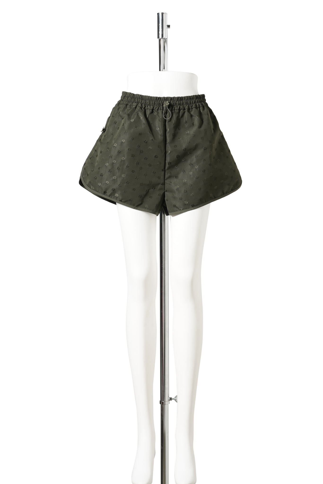 ELASTIC WAIST SHORTS WITH CURVED HEM / OLIVE