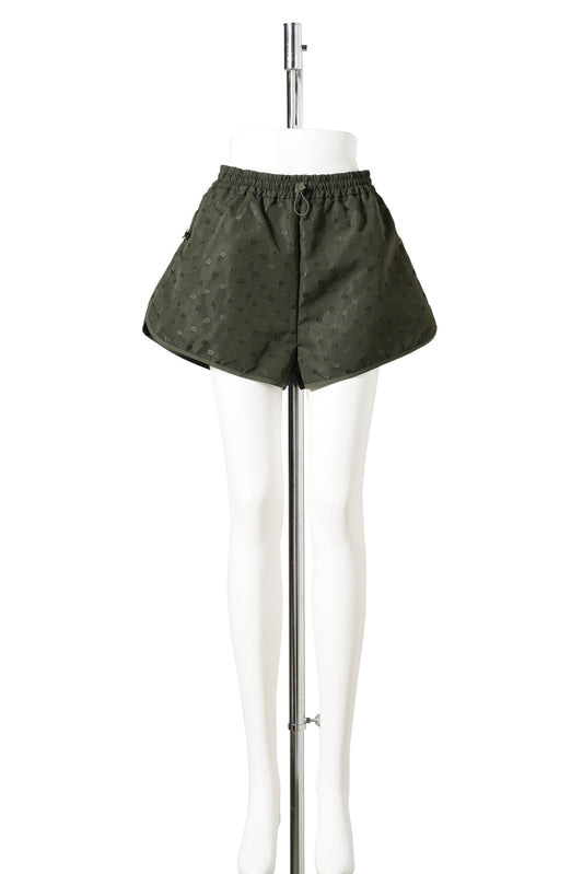 ELASTIC WAIST SHORTS WITH CURVED HEM / OLIVE