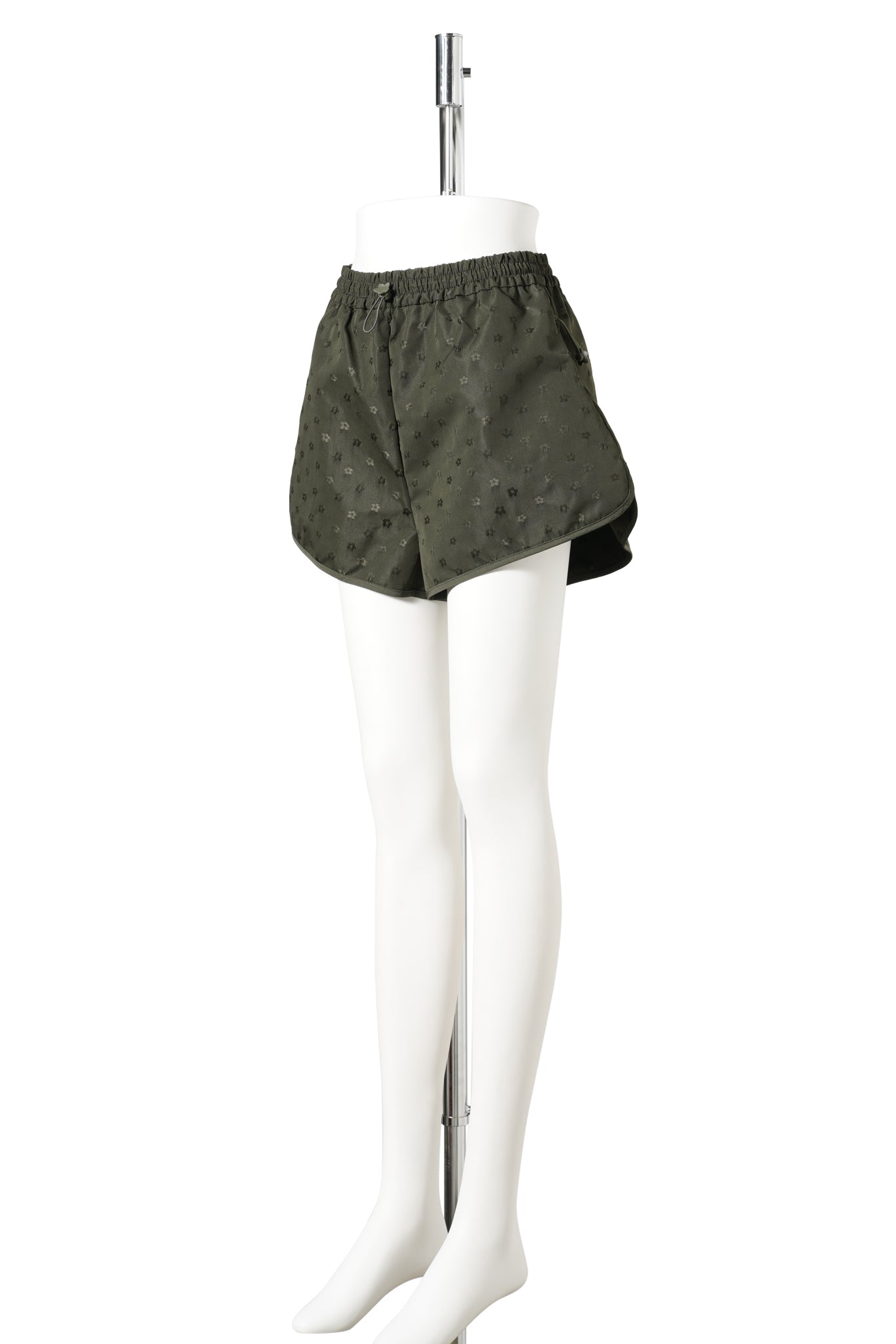 ELASTIC WAIST SHORTS WITH CURVED HEM / OLIVE