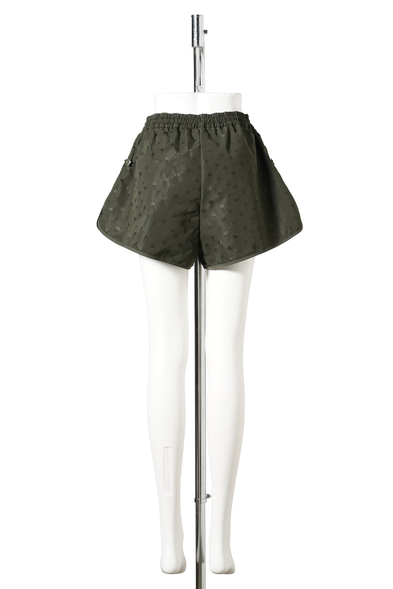 ELASTIC WAIST SHORTS WITH CURVED HEM / OLIVE