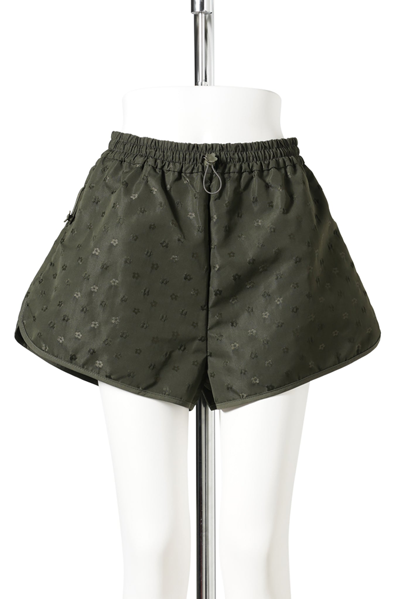 ELASTIC WAIST SHORTS WITH CURVED HEM / OLIVE