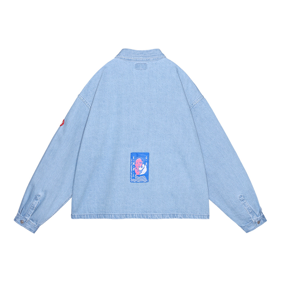 WASHED DENIM  SHORT SHIRT JACKET / INDIGO