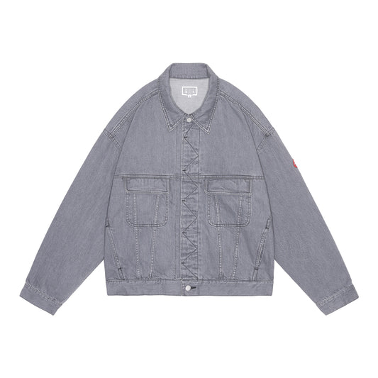 WASHED BLACK DENIM  TRUCKER JACKET / GREY