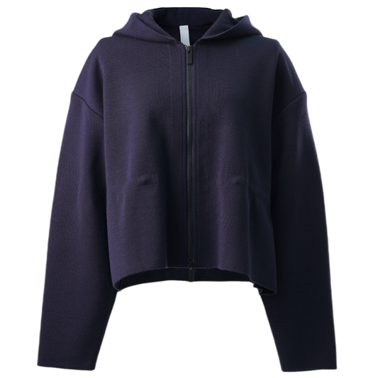 TW MILAN RIB CROPPED HOODIE JACKET / NAVY