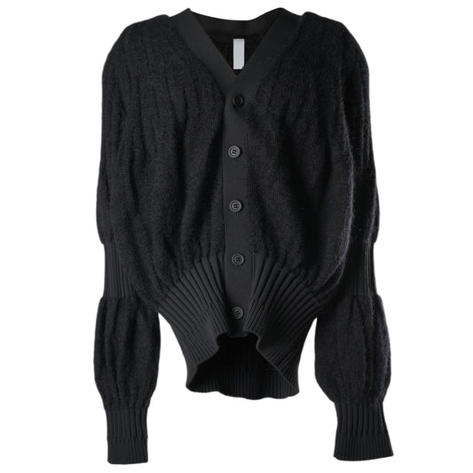 FLUTED MOHAIR CARDIGAN / BLACK