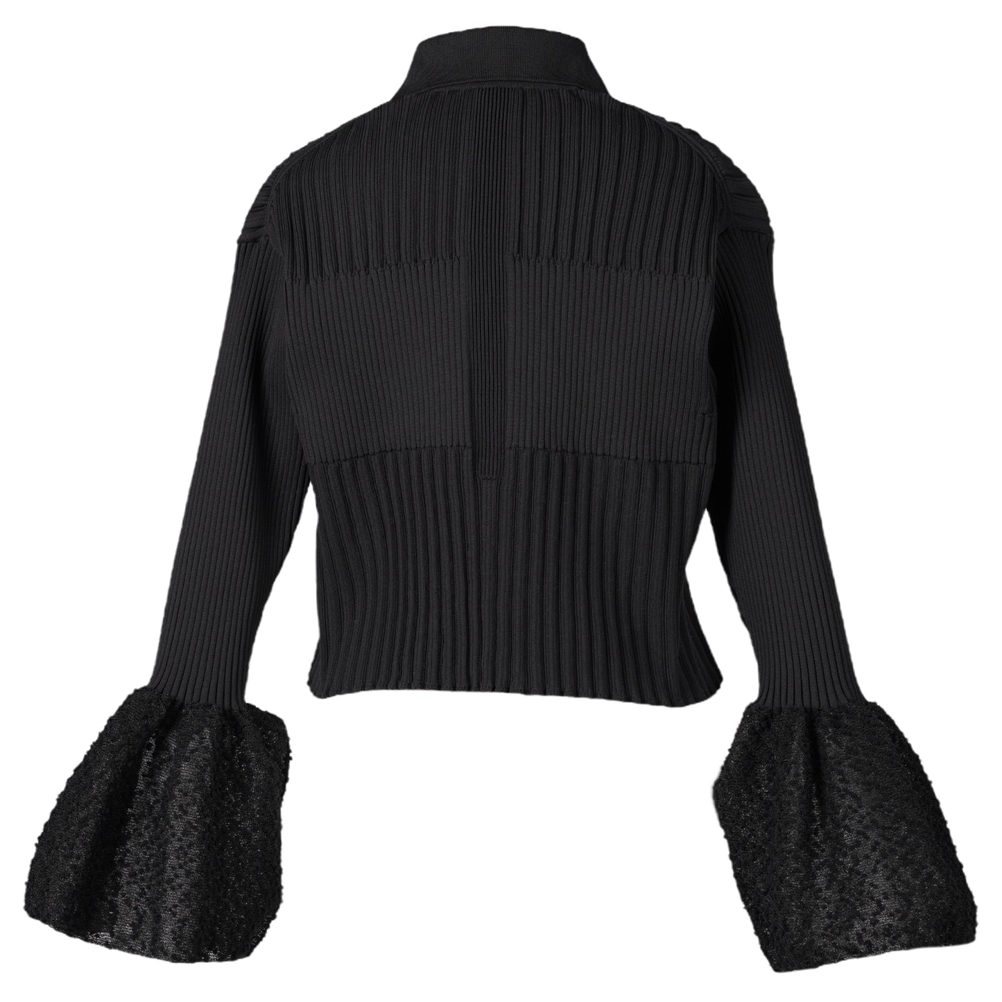 FLUTED ORNAMENT CROPPED SHIRT CARDIGAN / BLACK