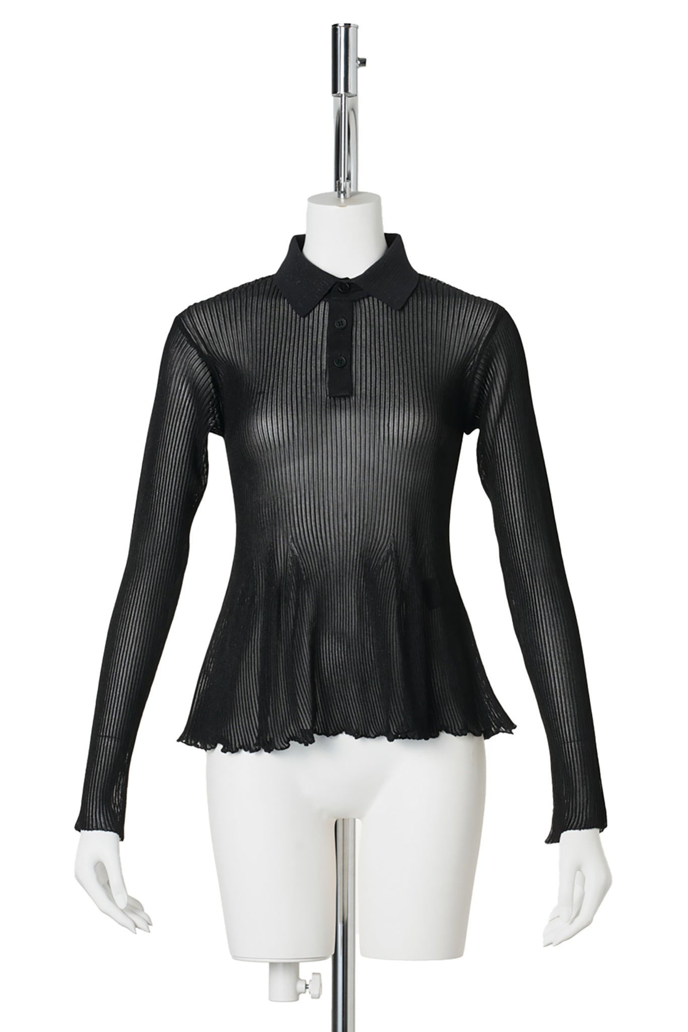 HYPHA LUCENT GLITTER LONG SLEEVE POLO SHIRT / 199K:BLACK BLACK