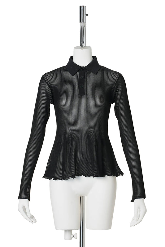 HYPHA LUCENT GLITTER LONG SLEEVE POLO SHIRT / 199K:BLACK BLACK