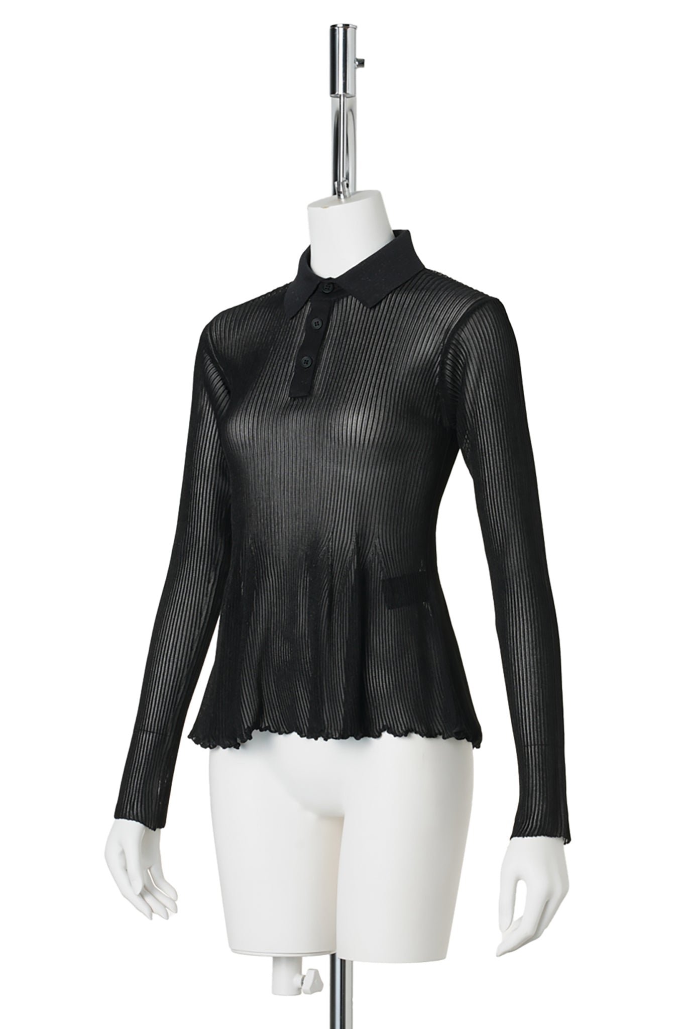 HYPHA LUCENT GLITTER LONG SLEEVE POLO SHIRT / 199K:BLACK BLACK