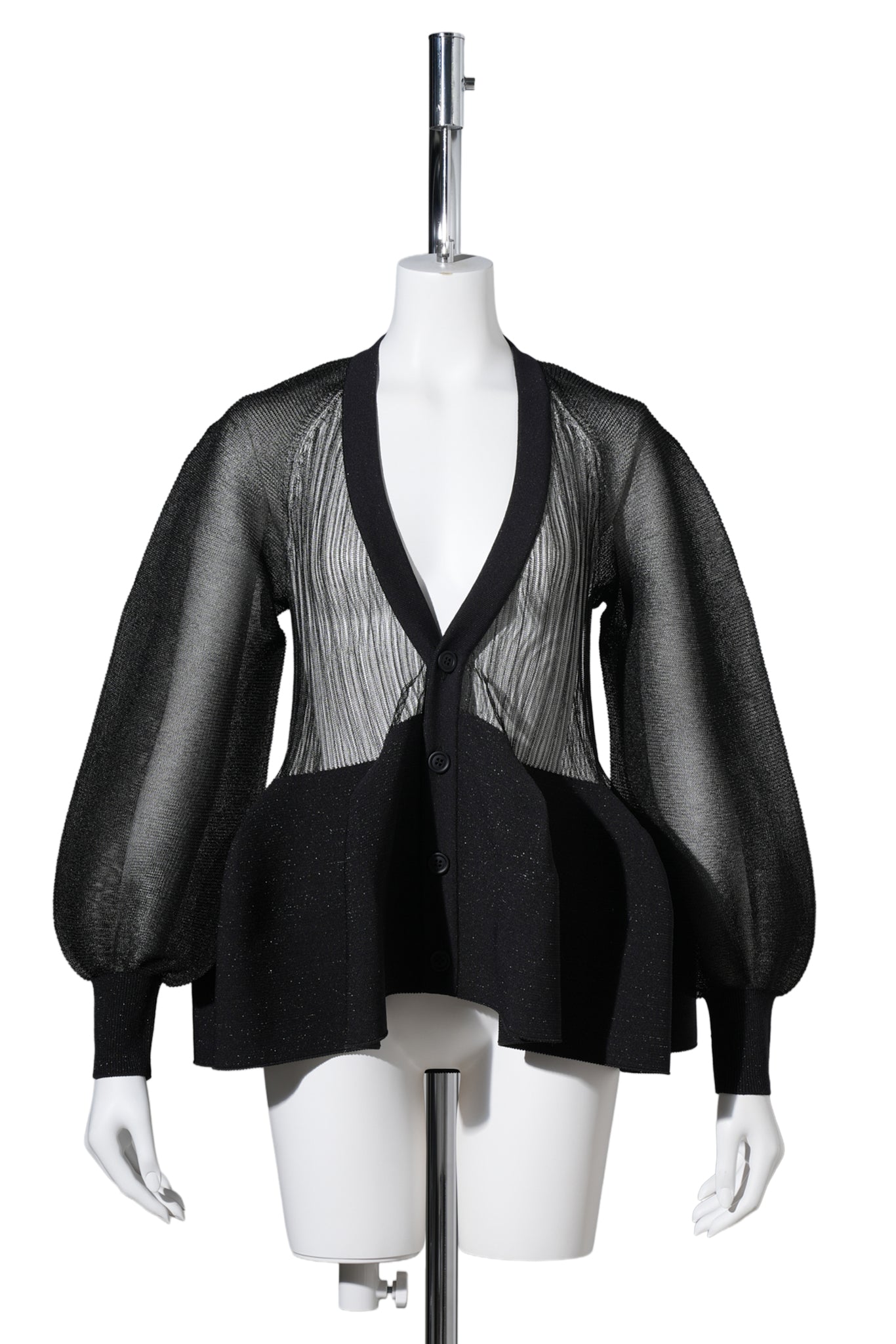 POTTERY LUCENT GLITTER-PUFF SLEEVE CARDIGAN / BLACK MULTI