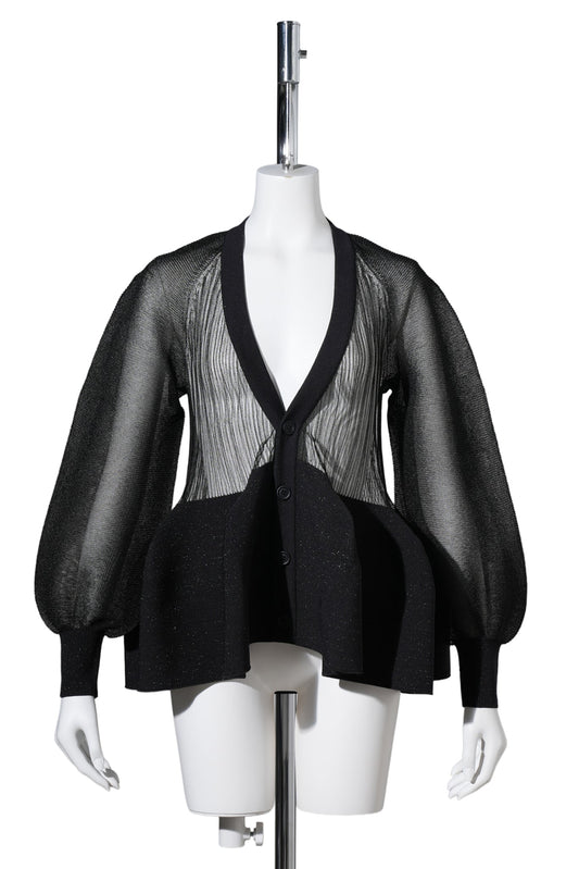 POTTERY LUCENT GLITTER-PUFF SLEEVE CARDIGAN / BLACK MULTI