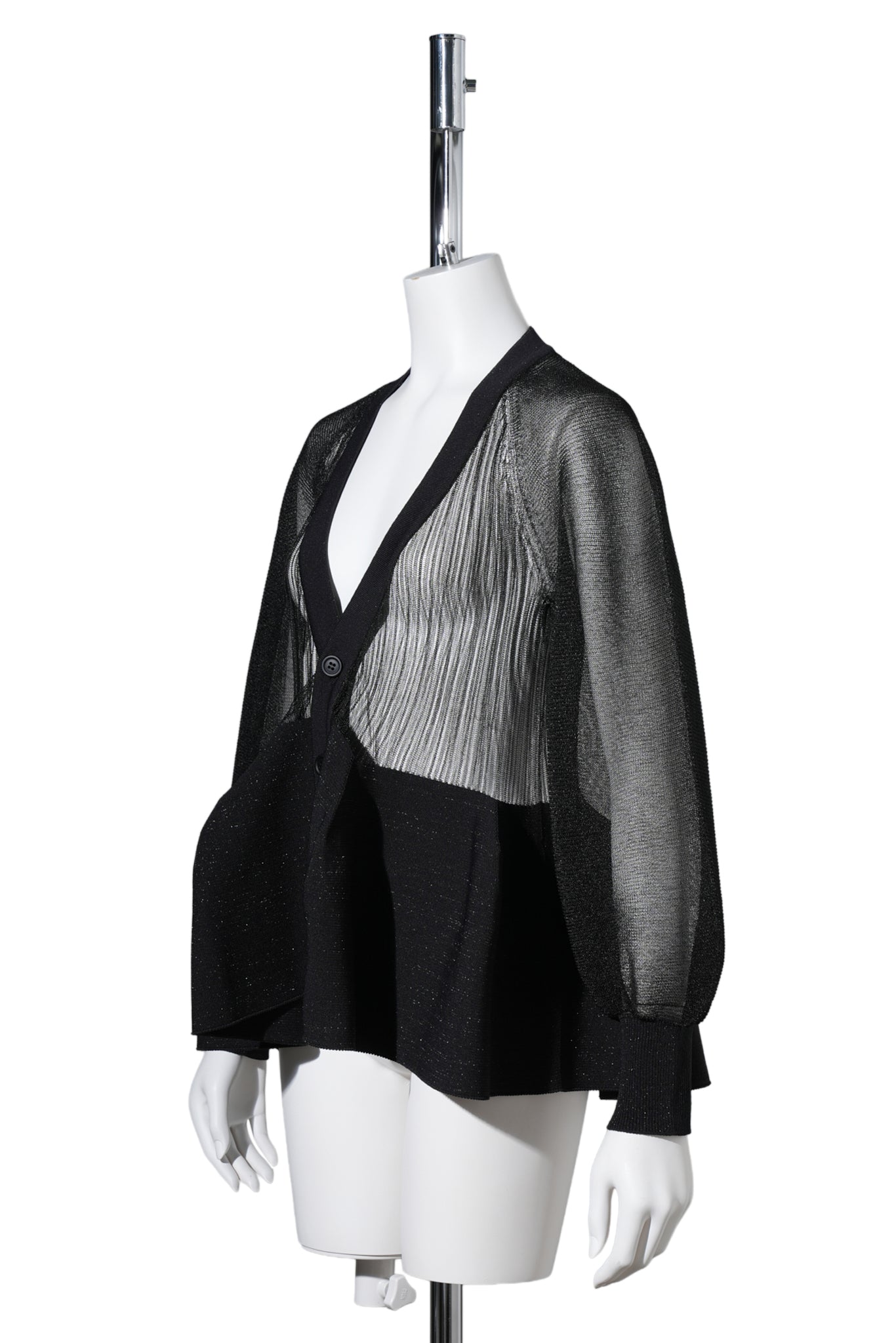 POTTERY LUCENT GLITTER-PUFF SLEEVE CARDIGAN / BLACK MULTI