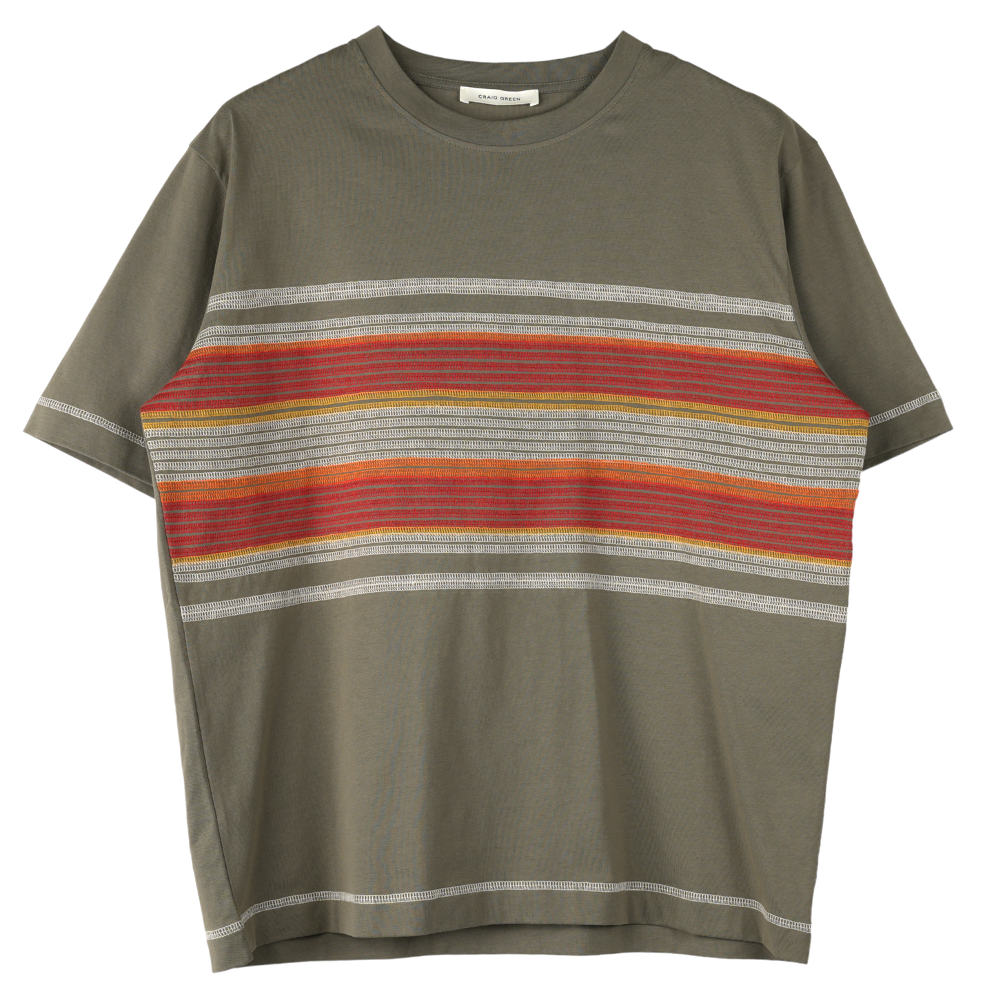 FLATLOCK STRIPE T-SHIRT / OLIVE