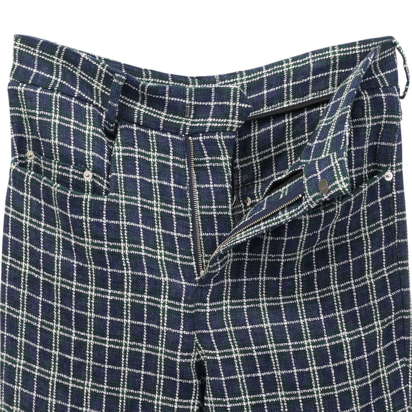 JACQUARD PLAID FLAIR TROUSERS / NAVY