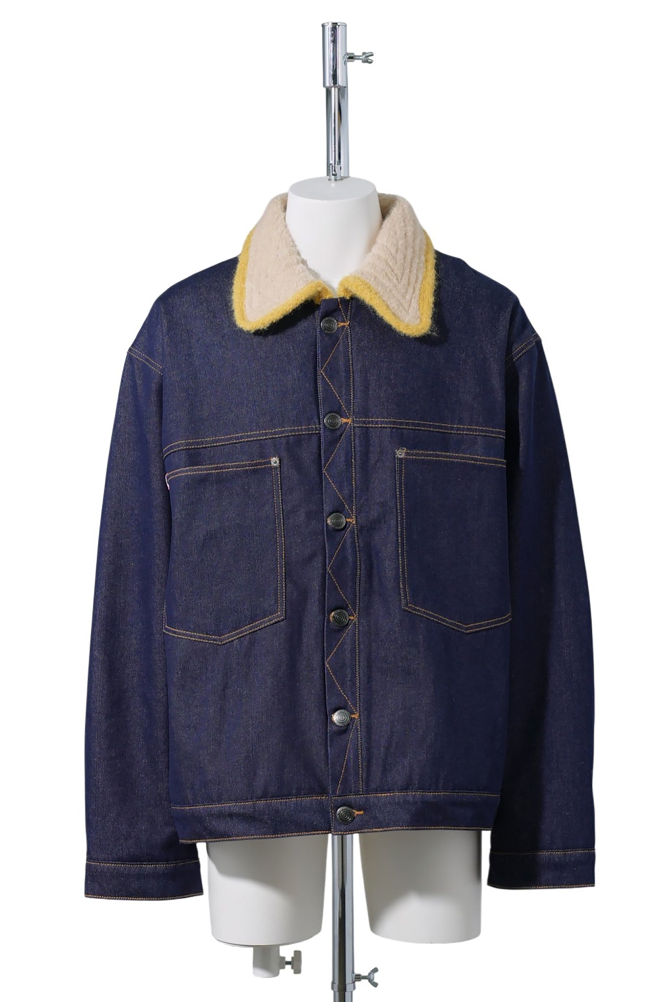 DENIM JACKET WITH KNITTED COLLAR / INDIGO DENIM