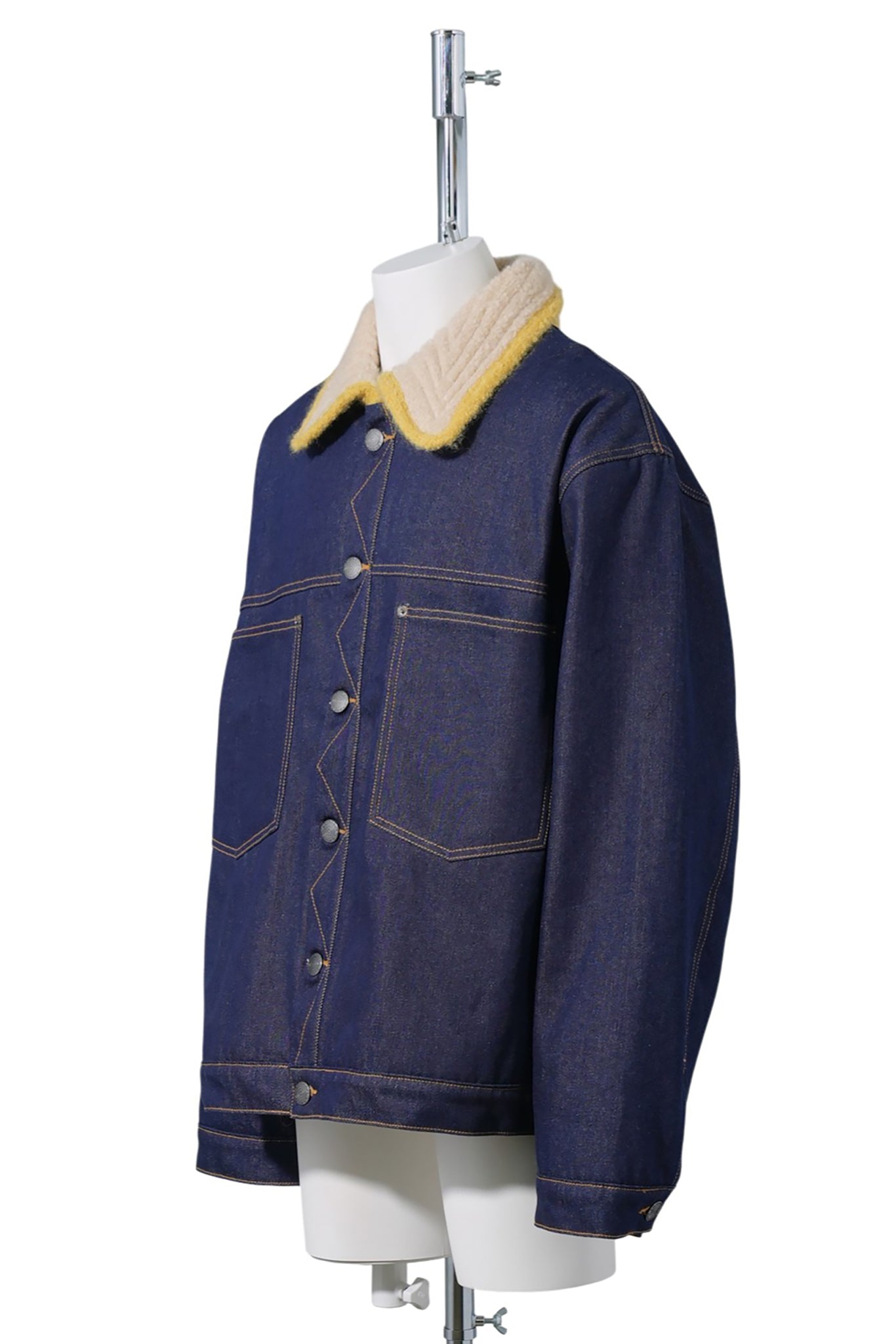 DENIM JACKET WITH KNITTED COLLAR / INDIGO DENIM