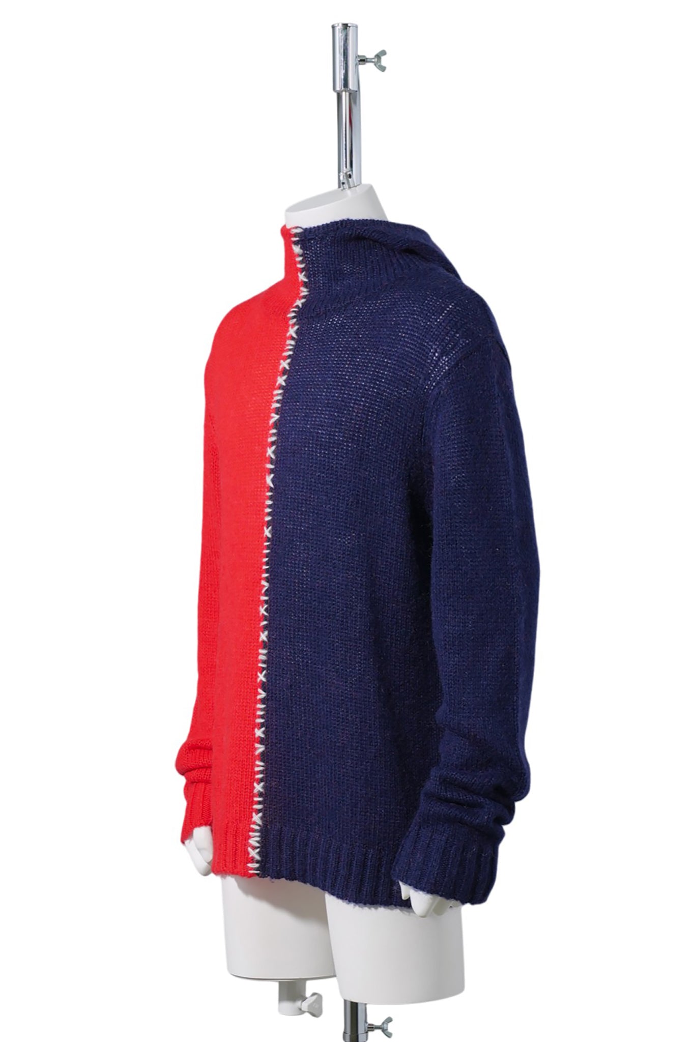 HALF AND HALF RABBIT BALACLAVA JUMPER / RED/NAVY