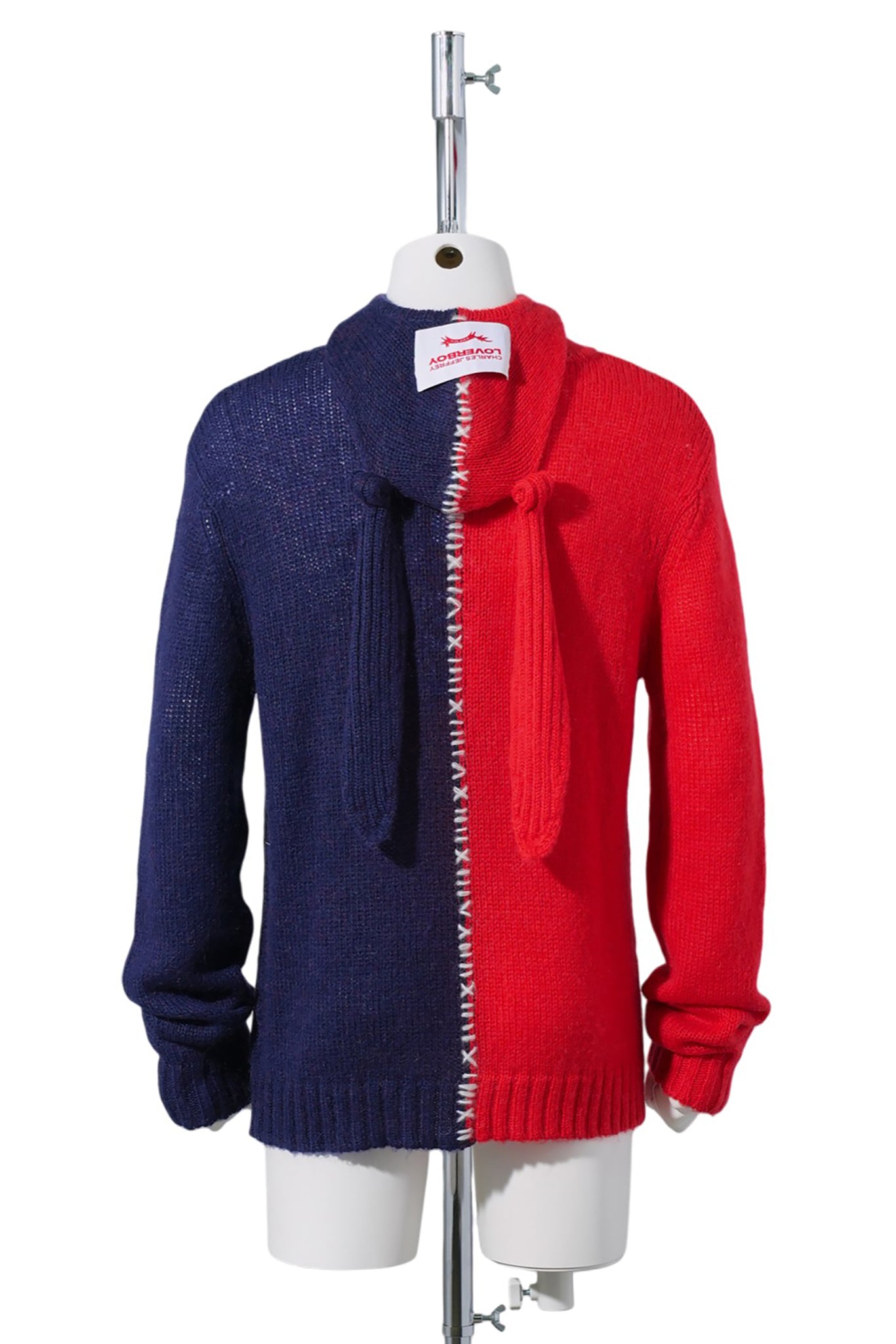 HALF AND HALF RABBIT BALACLAVA JUMPER / RED/NAVY
