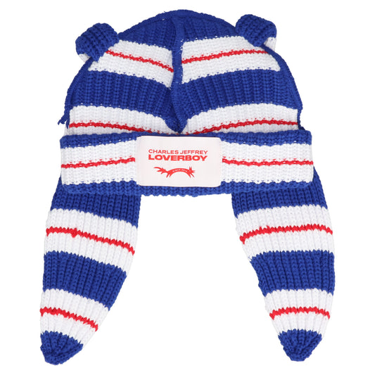 CHUNKY RABBIT BEANIE / BLUE/RED/WHITE STRIPE