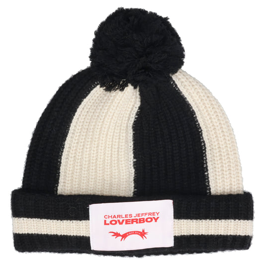 POMPOM BEANIE / BLACK/ECRU