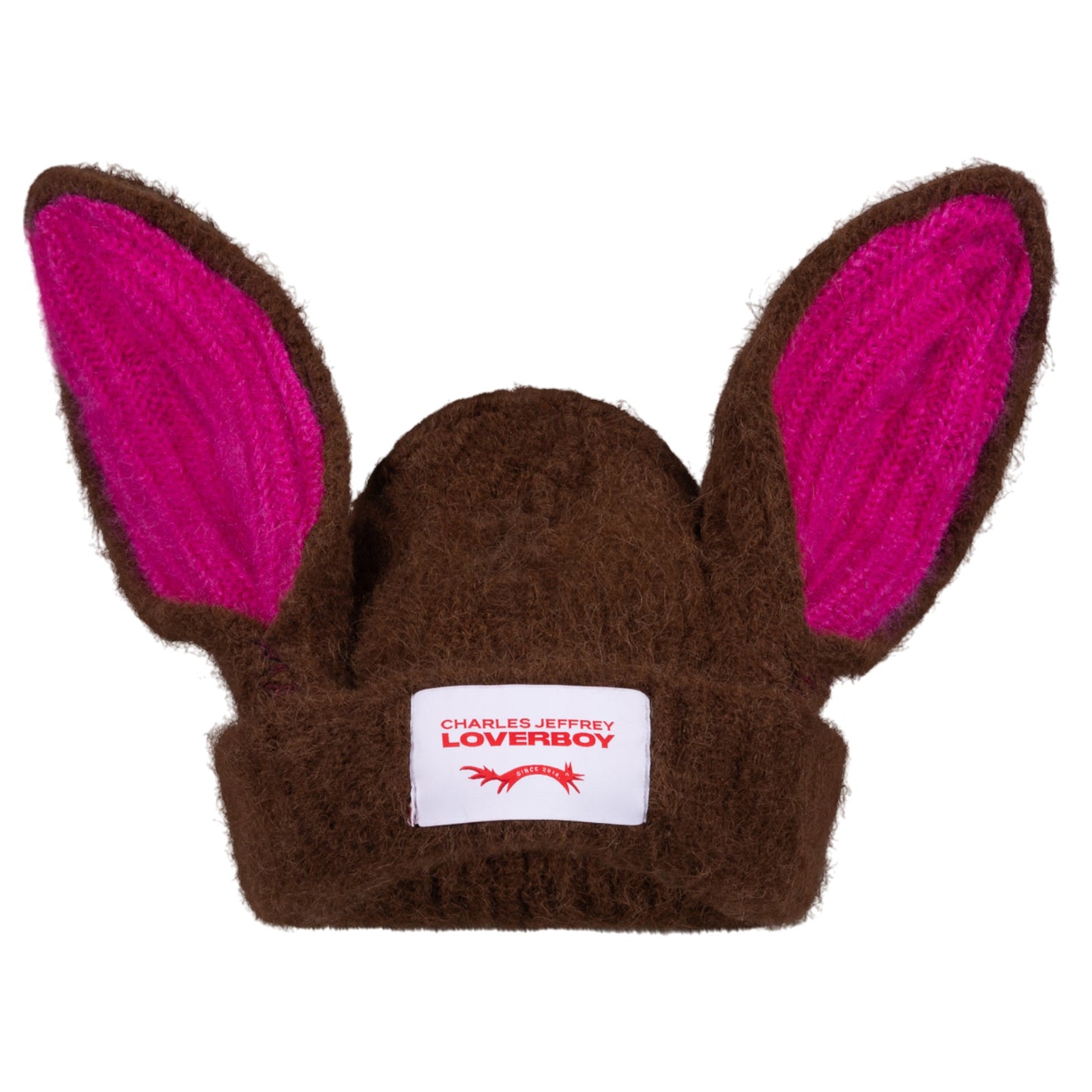 ARTISANAL RABBIT BEANIE / BROWN/PINK