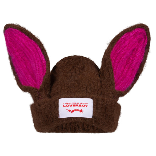 ARTISANAL RABBIT BEANIE / BROWN/PINK