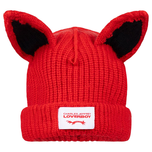 ARTISANAL SUPERSIZED FOX BEANIE / RED/BLACK