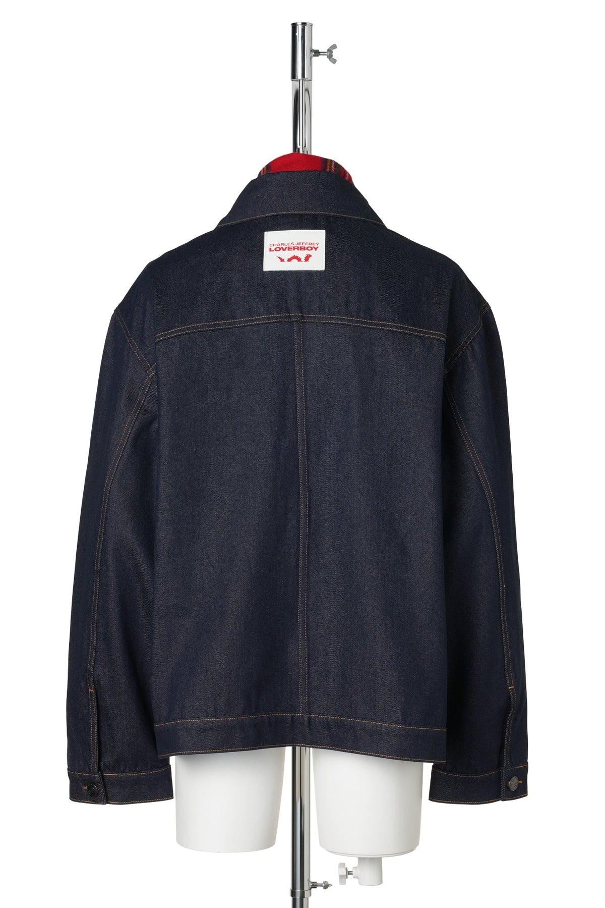 SCARF DENIM JACKET / INDIGO DENIM/RED TARTAN