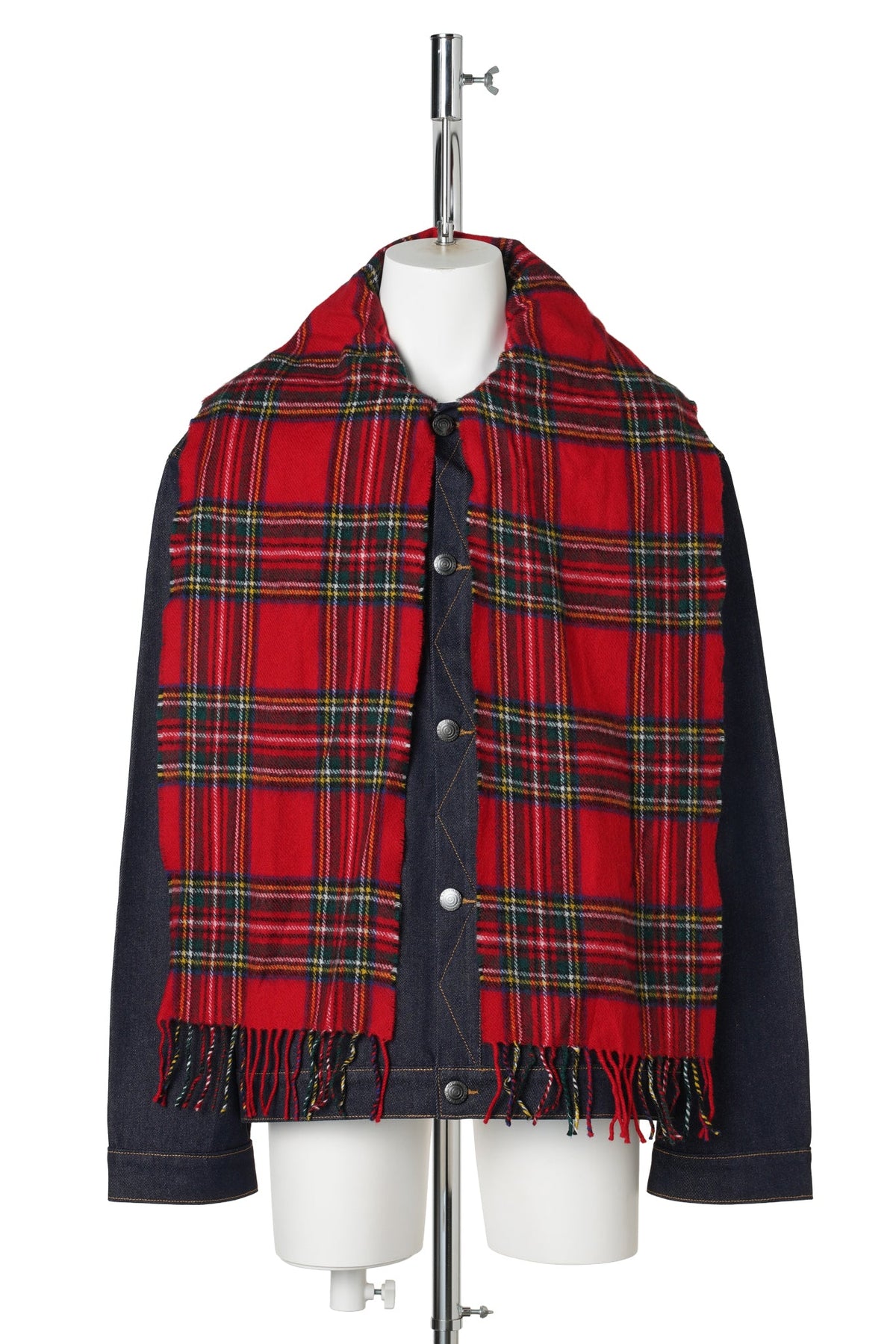 SCARF DENIM JACKET / INDIGO DENIM/RED TARTAN