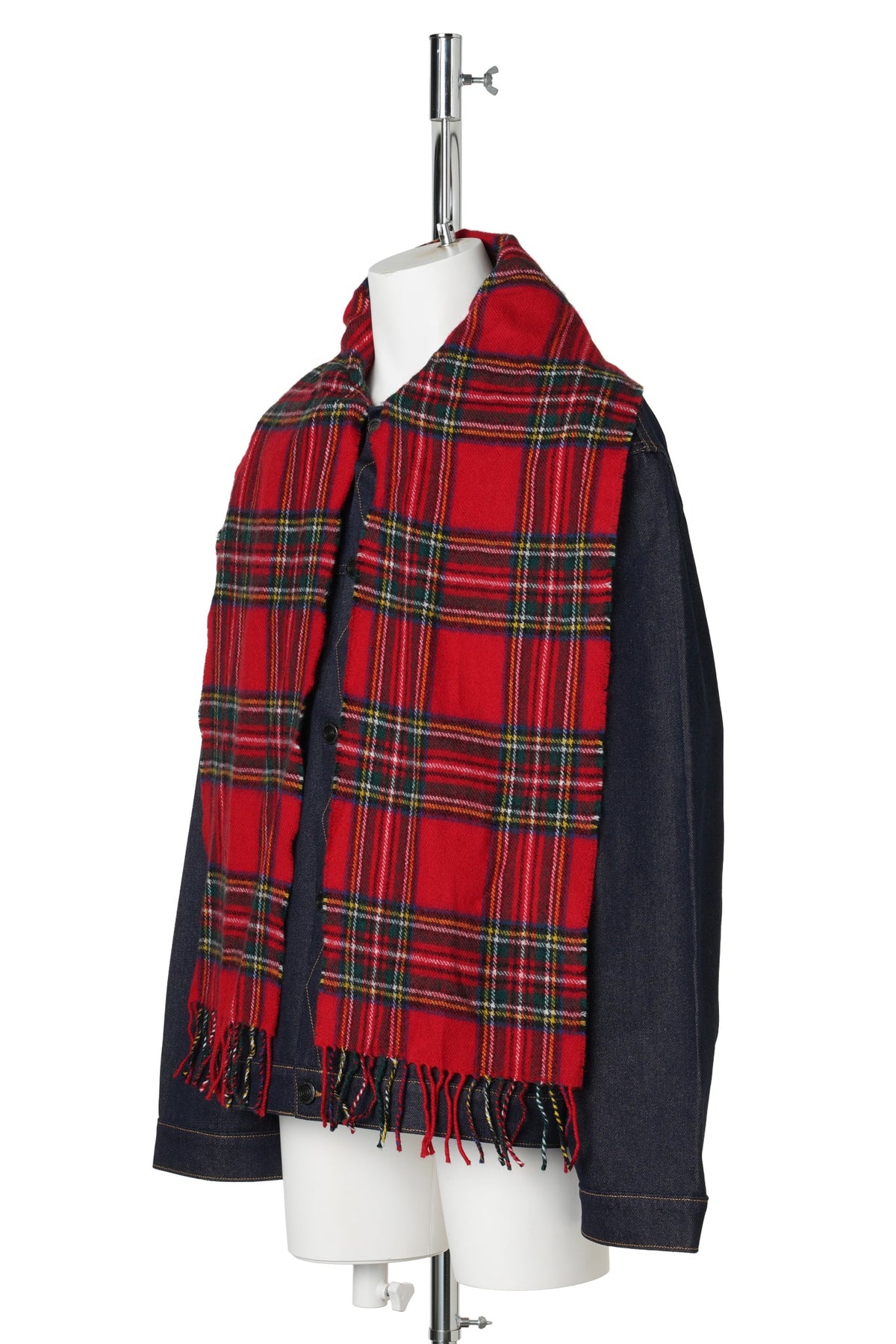 SCARF DENIM JACKET / INDIGO DENIM/RED TARTAN