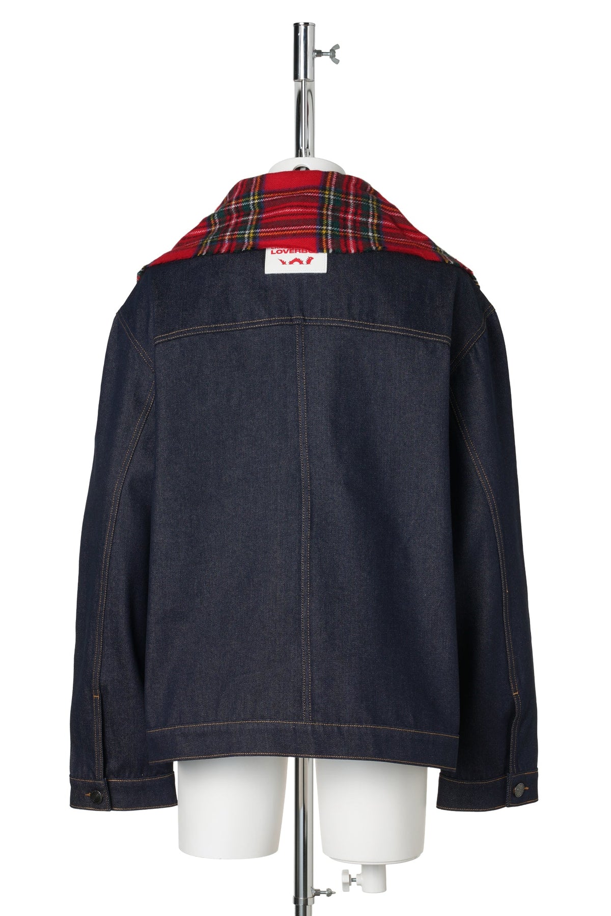 SCARF DENIM JACKET / INDIGO DENIM/RED TARTAN