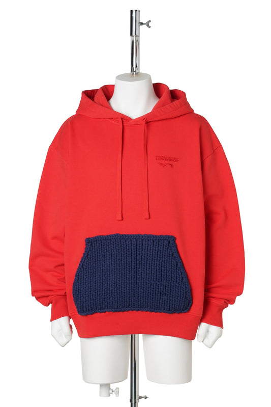 EARS PATCH HOODY / KNITTED RED