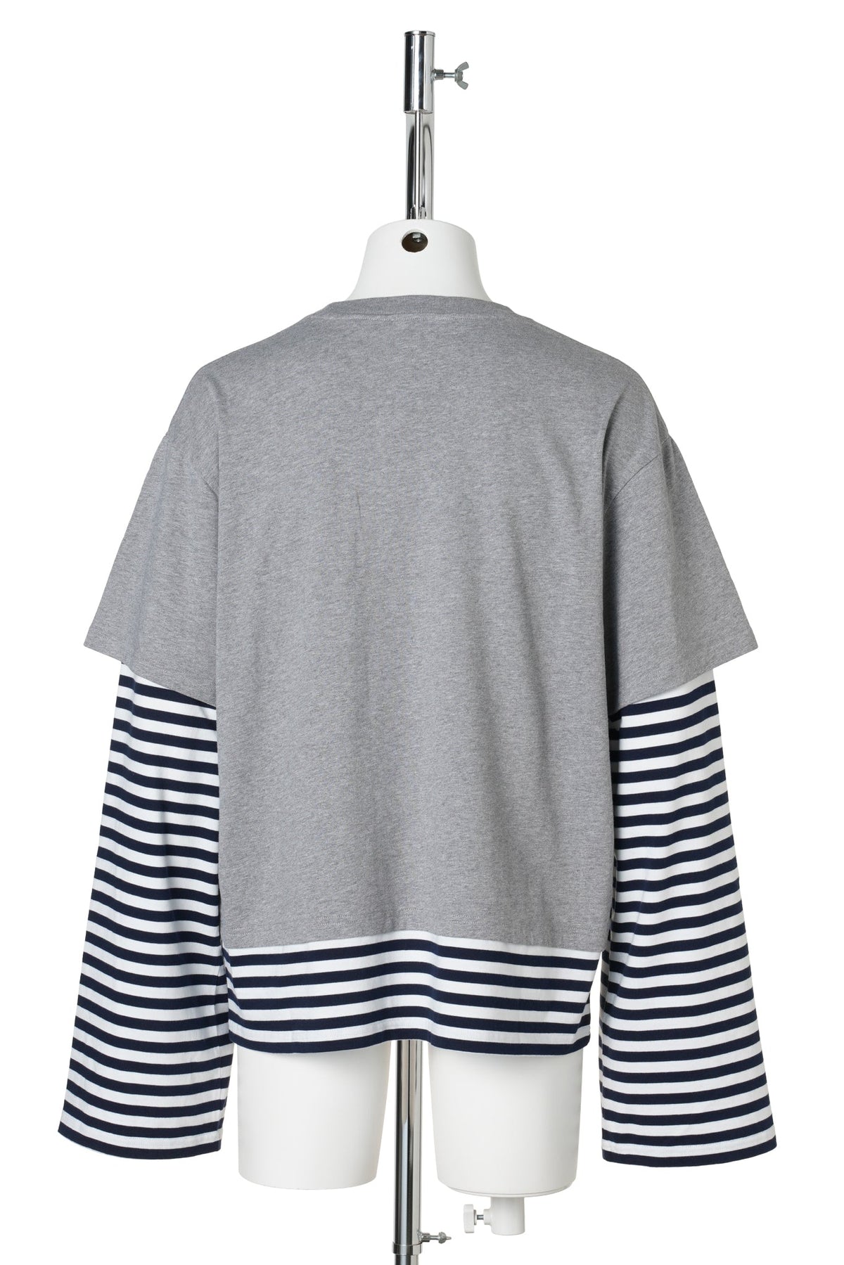 LONG SLEEVE 2-IN-1 TEE WITH KNIT PATCH / KNITTED GREY MARL/NAVY STRIPE