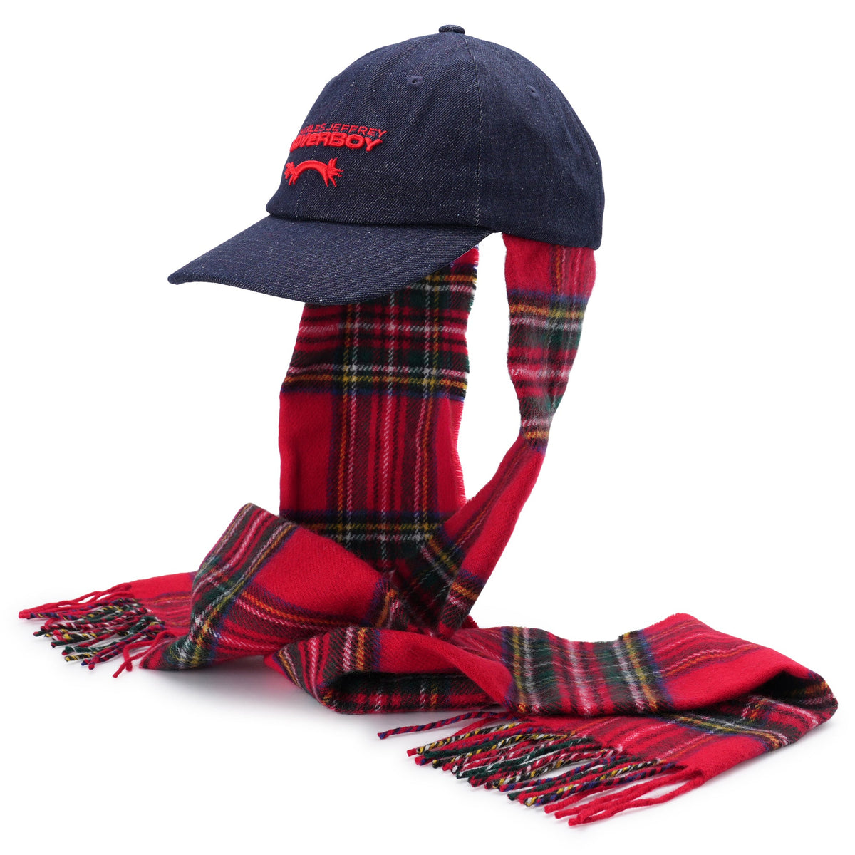 SCARF CAP / INDIGO DENIM/RED TARTAN