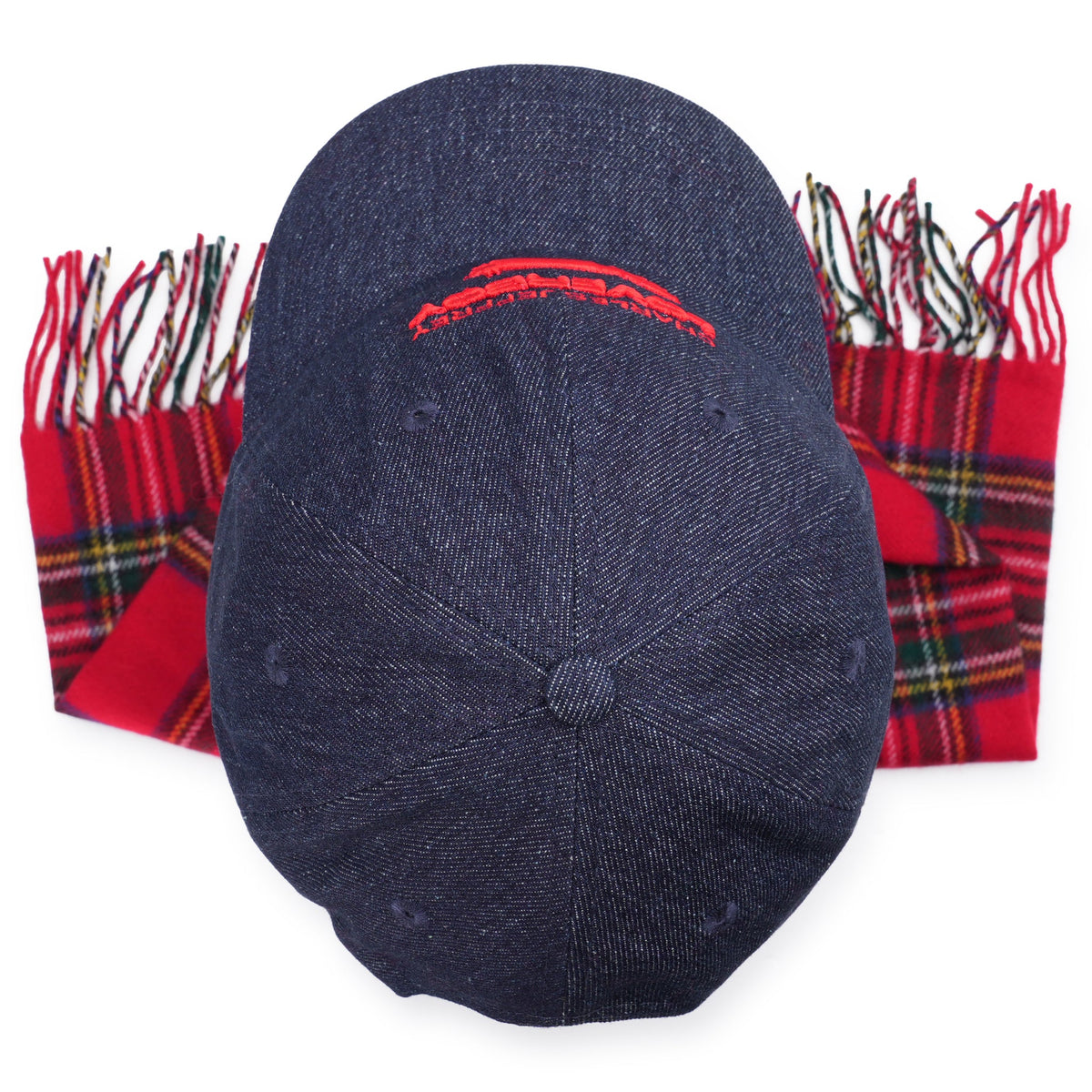 SCARF CAP / INDIGO DENIM/RED TARTAN