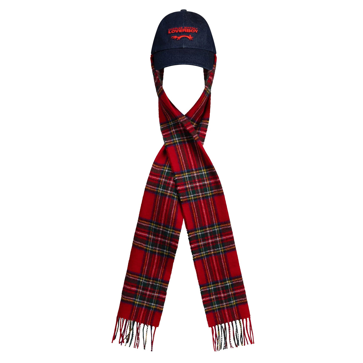 SCARF CAP / INDIGO DENIM/RED TARTAN