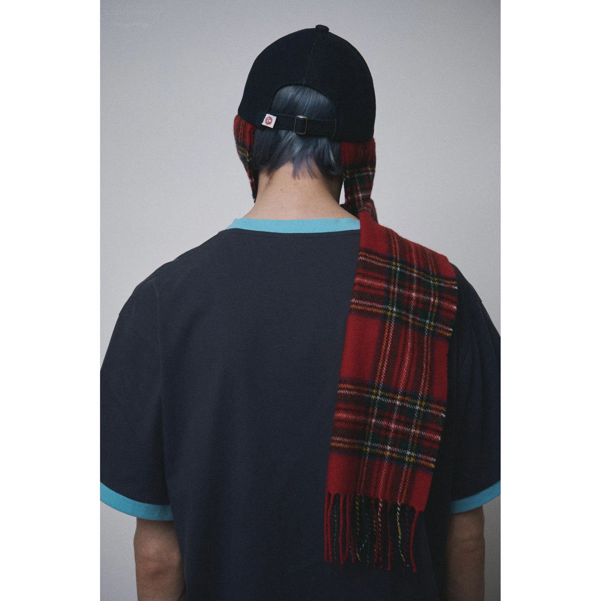 SCARF CAP / INDIGO DENIM/RED TARTAN