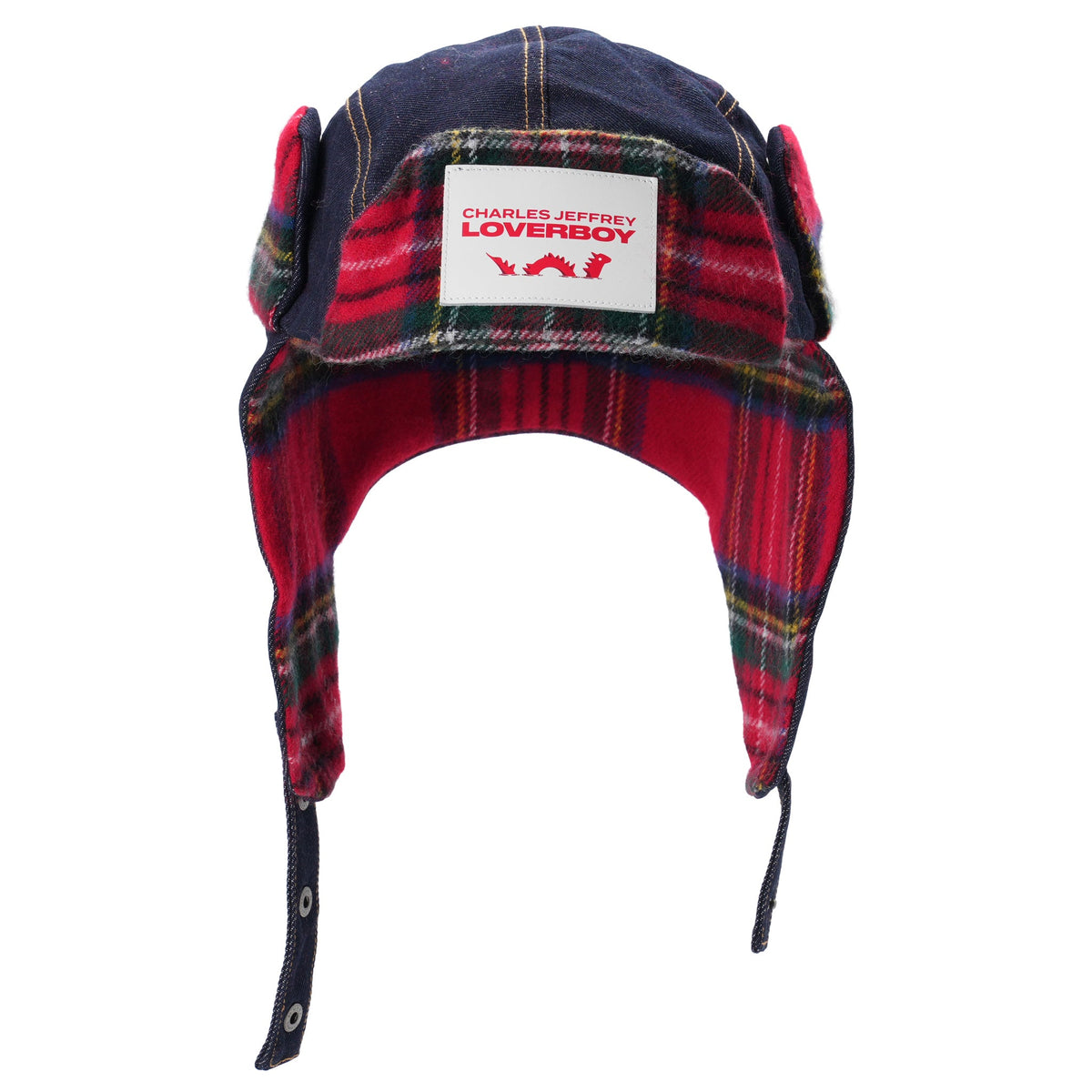 TRAPPER HAT / INDIGO DENIM/RED TARTAN