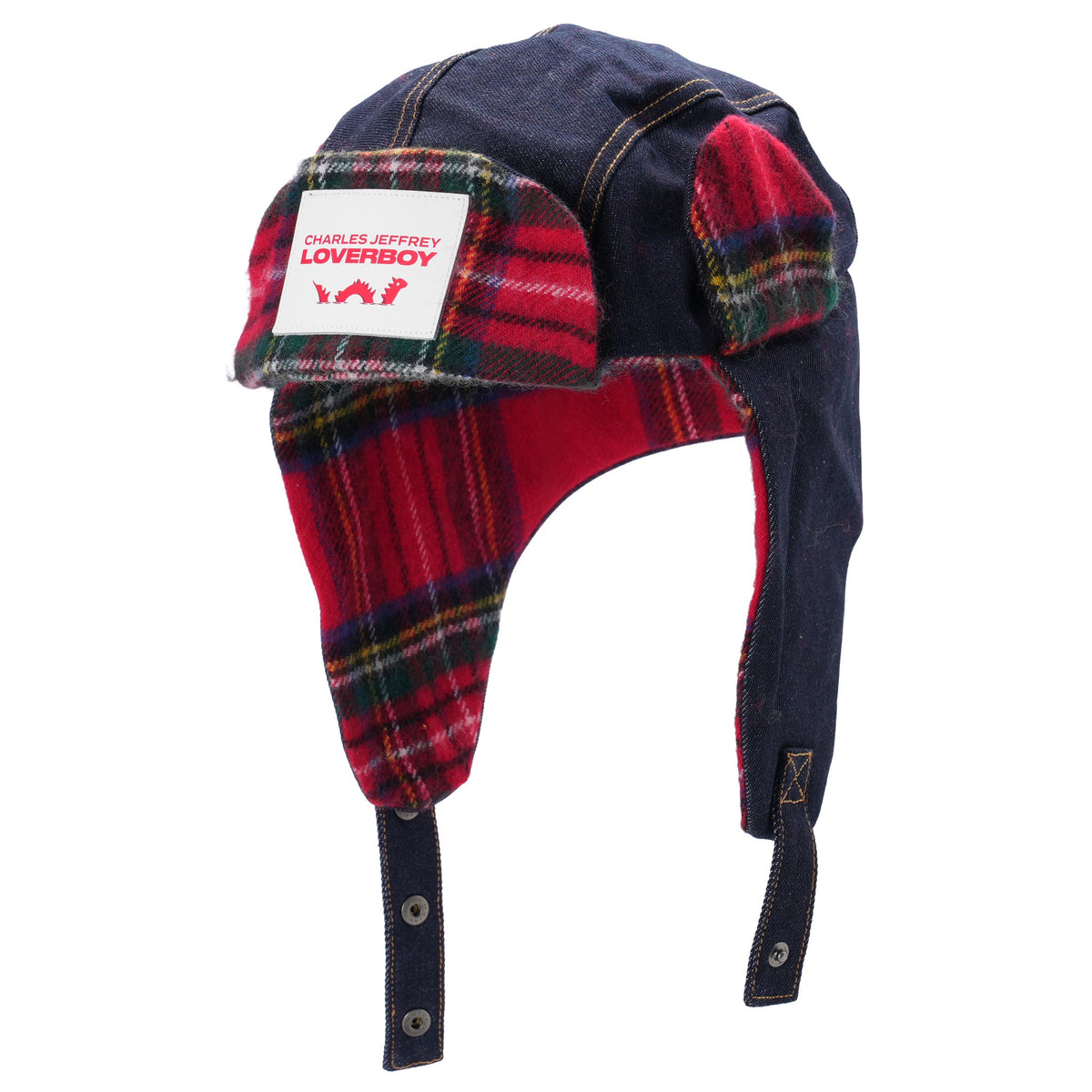 TRAPPER HAT / INDIGO DENIM/RED TARTAN