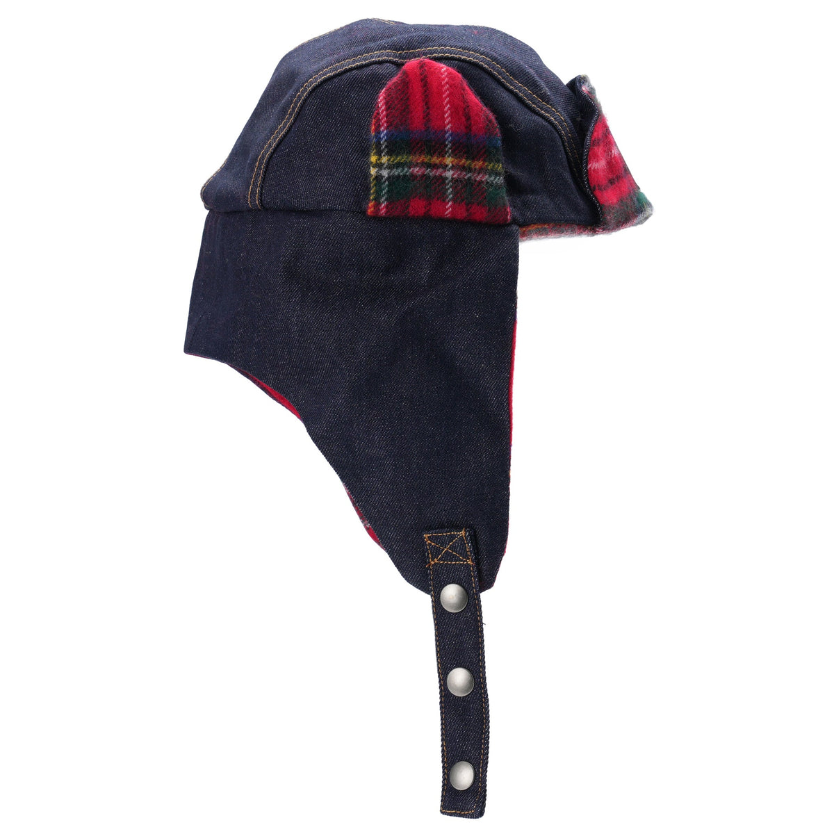 TRAPPER HAT / INDIGO DENIM/RED TARTAN